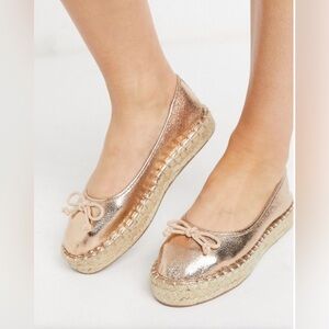 Asos Size 5 Rose Gold Wide Fit Jojo Bow Ballet Espadrilles